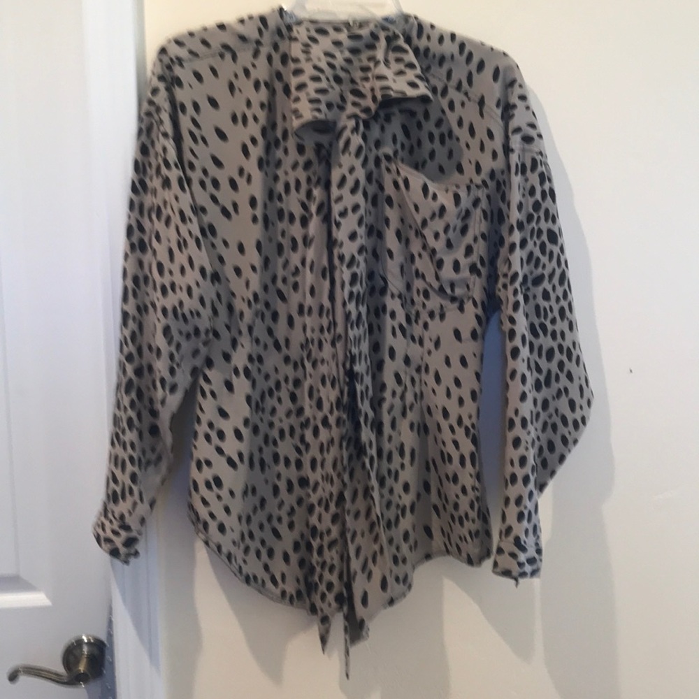 Silky animal print blouse with detachable scarf